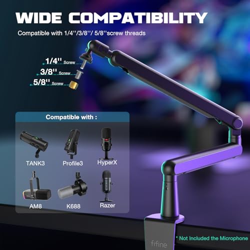 FIFINE Adjustable Microphone Boom Arm with Clamp