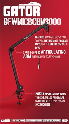 Gator Deluxe Desk Microphone Boom Stand for Podcasts