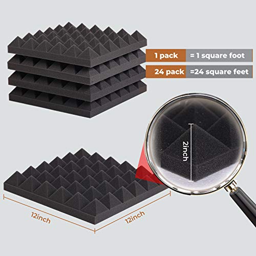 12"x12" Acoustic Foam Panels - 24 Pack Black