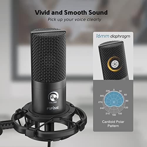 FIFINE USB Condenser Microphone with Boom Arm Kit