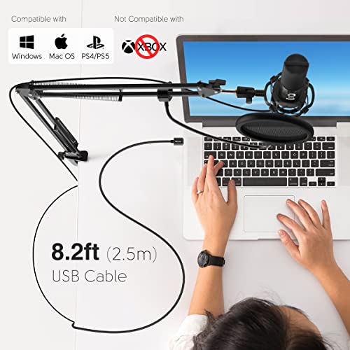 FIFINE USB Condenser Microphone with Boom Arm Kit