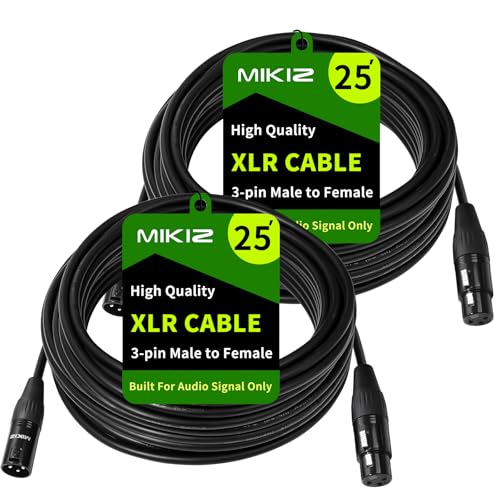 MIKIZ 25ft XLR Cables for Podcasting - 2 Pack
