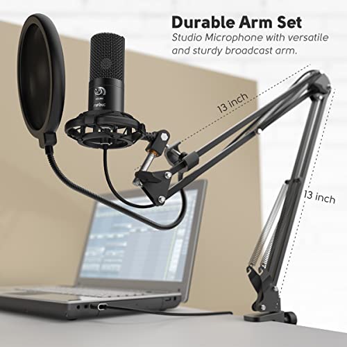FIFINE USB Condenser Microphone with Boom Arm Kit