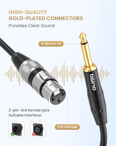 Tisino Female XLR to 1/4" Mono Mic Cable 6.6FT