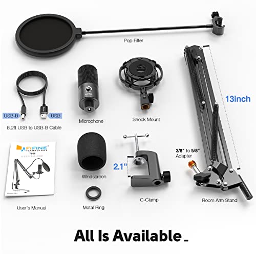 FIFINE USB Condenser Microphone with Boom Arm Kit