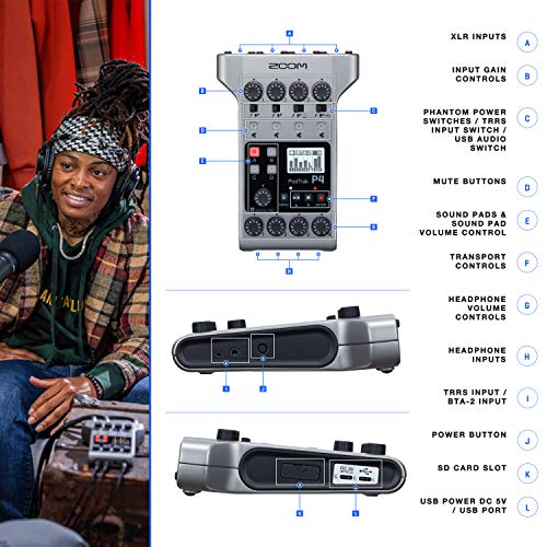 Zoom PodTrak P4 Portable Podcasting Bundle for 4