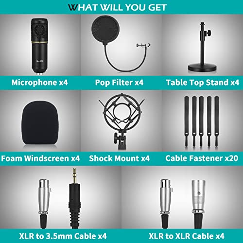 4-Pack Cardioid Condenser Microphones for Podcasting