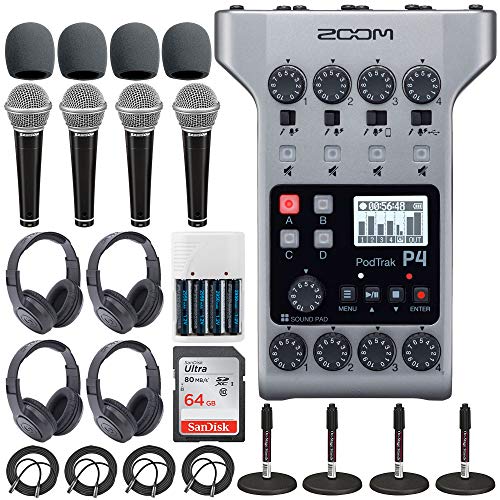 Zoom PodTrak P4 Podcast Recording Kit with Accessories