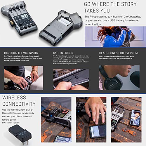 Zoom PodTrak P4 Podcast Recording Kit with Accessories