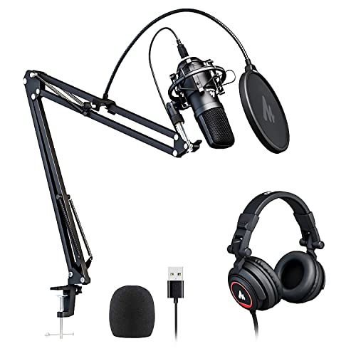 MAONO Podcast Microphone and Studio Headphone Set