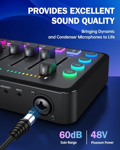 RGB Audio Mixer with XLR Interface for Streaming