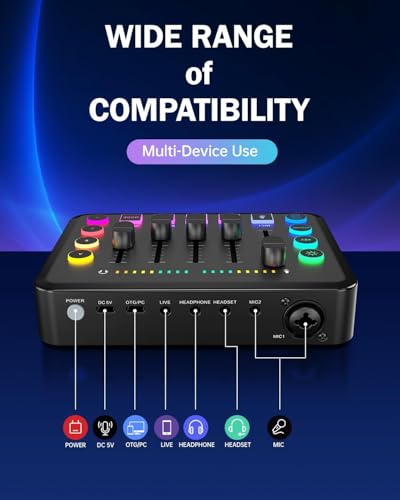 RGB Audio Mixer with XLR Interface for Streaming