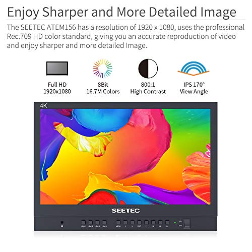 SEETEC ATEM156 15.6 Inch Live Streaming Broadcast Director Monitor with 4 HDMI Input Output Quad Split Display for ATEM Mini Pro Video Switcher Mixer Studio Television Production