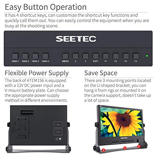 SEETEC ATEM156 15.6 Inch Live Streaming Broadcast Director Monitor with 4 HDMI Input Output Quad Split Display for ATEM Mini Pro Video Switcher Mixer Studio Television Production
