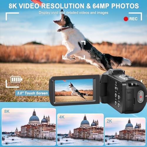 8K 64MP Camcorder with Night Vision & Zoom