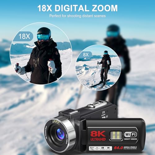 8K 64MP Camcorder with Night Vision & Zoom