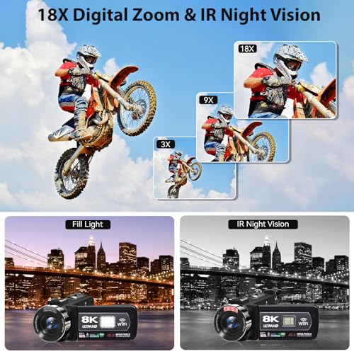 8K Camcorder with Night Vision and Accessories