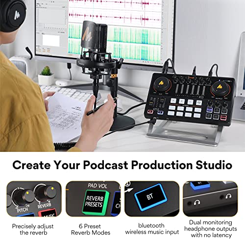 MAONO 10-Channel Podcast Mixer with Bluetooth & Effects