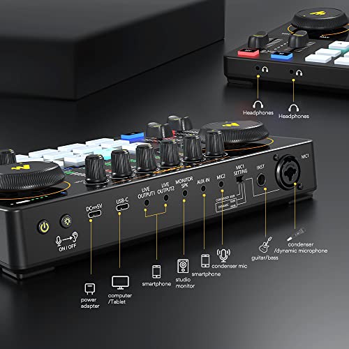 MAONO 10-Channel Podcast Mixer with Bluetooth & Effects
