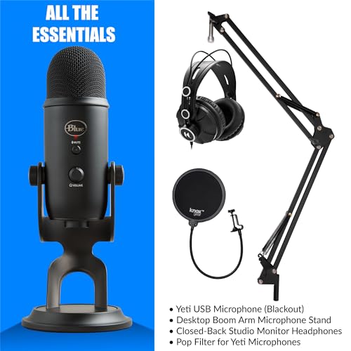 Yeti Blackout USB Microphone Bundle with Accessories