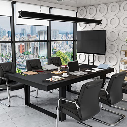 FAMAPY 7.2FT Podcast Conference Table - Black/Walnut