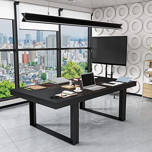 FAMAPY 7.2FT Podcast Conference Table - Black/Walnut