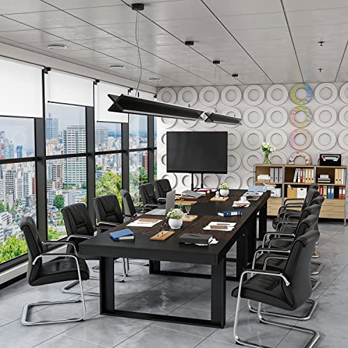 FAMAPY 7.2FT Podcast Conference Table - Black/Walnut