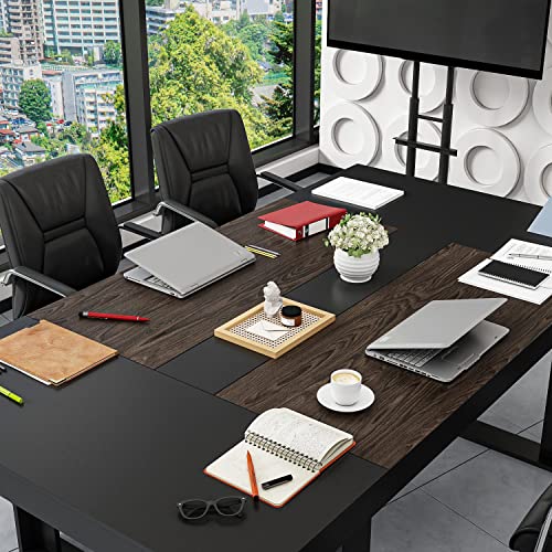 FAMAPY 7.2FT Podcast Conference Table - Black/Walnut