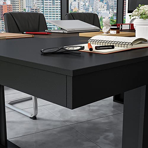 FAMAPY 7.2FT Podcast Conference Table - Black/Walnut