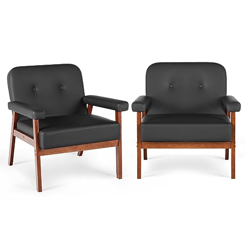 Set of 2 Mid Century Faux Leather Armchairs