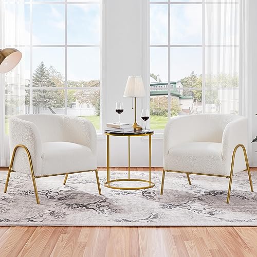 Boucle Accent Chair Set with Gold Legs