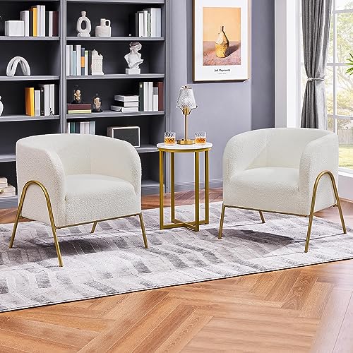Boucle Accent Chair Set with Gold Legs