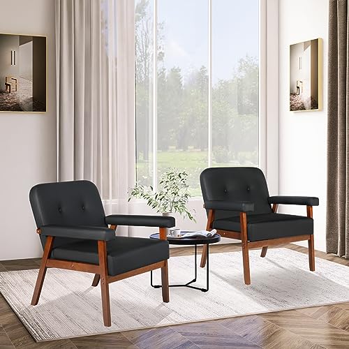 Set of 2 Mid Century Faux Leather Armchairs