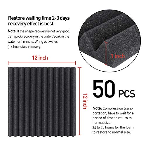 Focusound 50-Pack Acoustic Foam Soundproofing Panels
