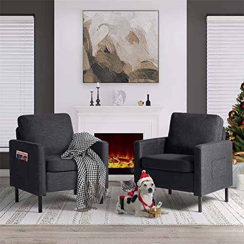 Comfy Dark Grey Accent Chairs Set of 2