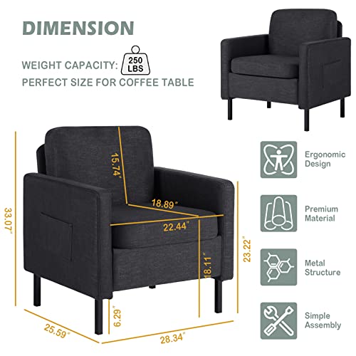 Comfy Dark Grey Accent Chairs Set of 2