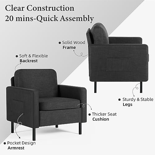 Comfy Dark Grey Accent Chairs Set of 2