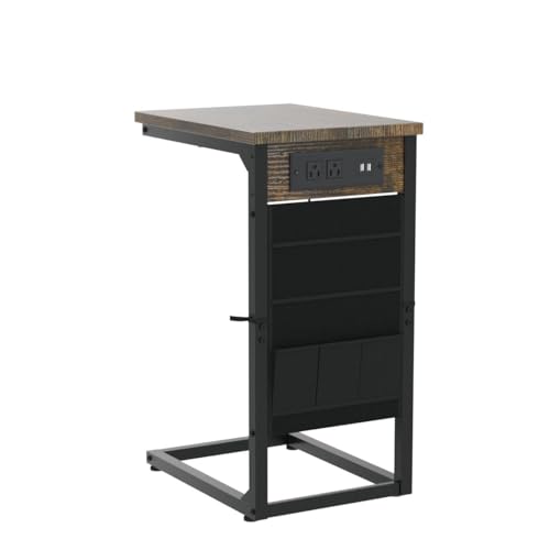 C Shaped End Tables with Charging Station - Brown