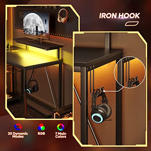 Bestier L-Shaped Gaming Desk with LED and Outlets