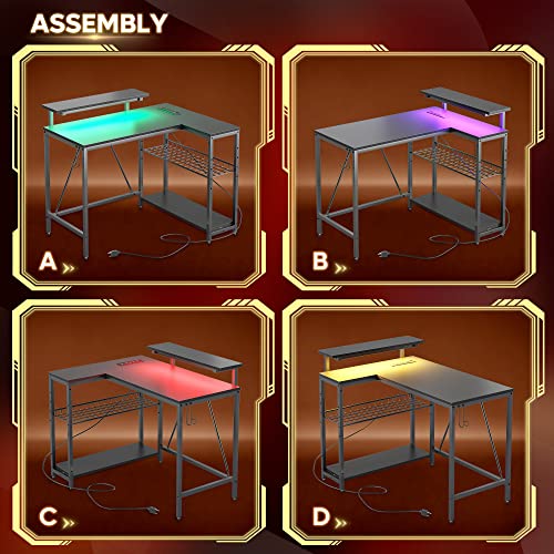 Bestier L-Shaped Gaming Desk with LED and Outlets