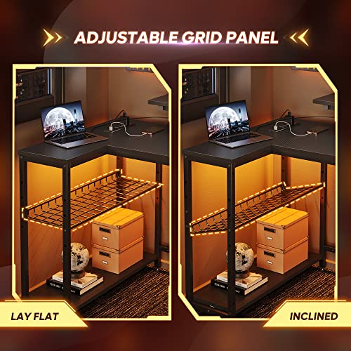 Bestier L-Shaped Gaming Desk with LED and Outlets