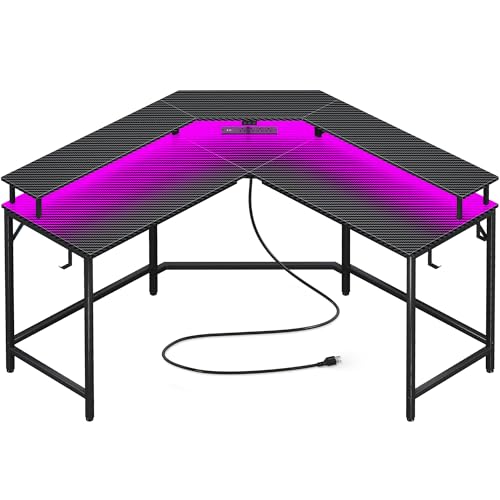 Huuger L-Shaped Gaming Desk with LED Lights
