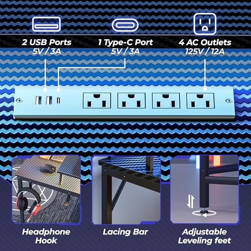 Huuger L-Shaped Gaming Desk with LED Lights