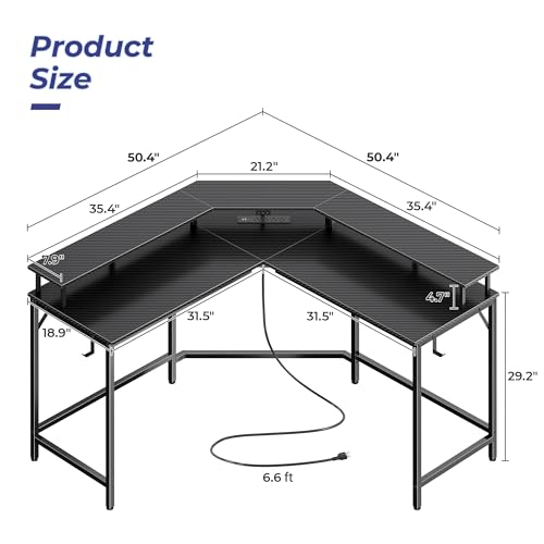 Huuger L-Shaped Gaming Desk with LED Lights