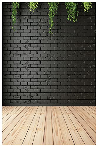 5X7FT Black Vinyl Backdrop with Wood Floor Design