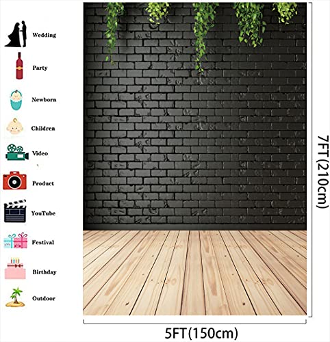 5X7FT Black Vinyl Backdrop with Wood Floor Design