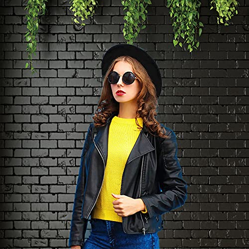 5X7FT Black Vinyl Backdrop with Wood Floor Design