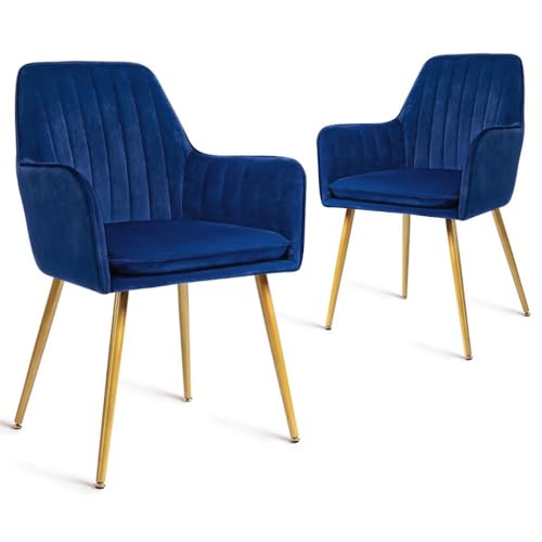 Navy Blue Accent Arm Chairs with Gold Legs