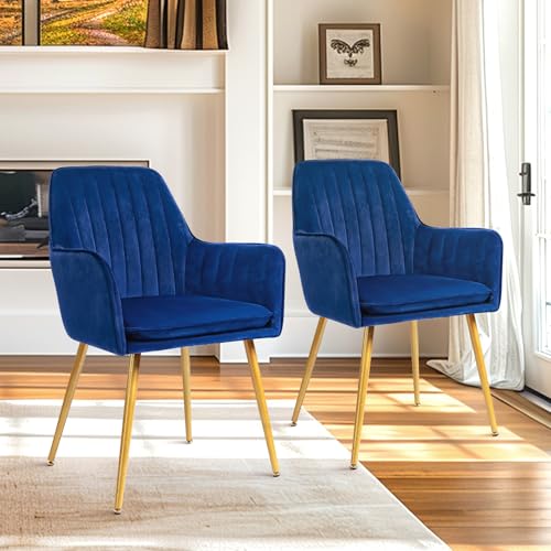 Navy Blue Accent Arm Chairs with Gold Legs