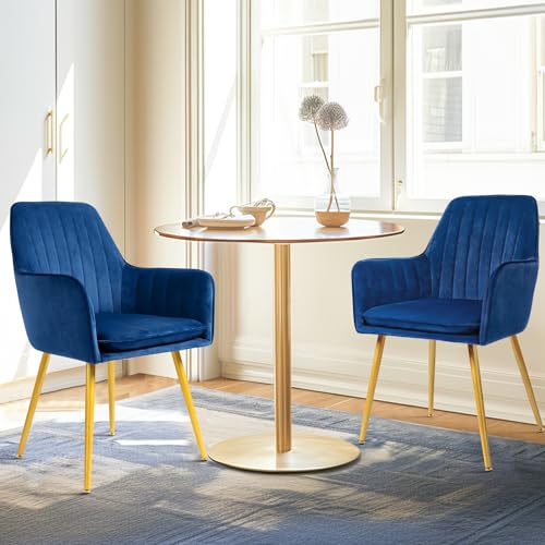 Navy Blue Accent Arm Chairs with Gold Legs